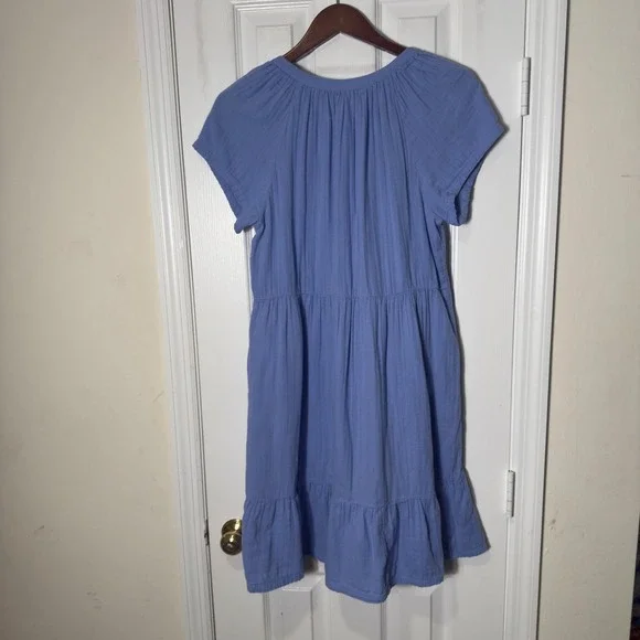 Pact Coastal Double Gauze Throw & Go Dress Blue Medium Organic Cotton - Picture 8 of 9